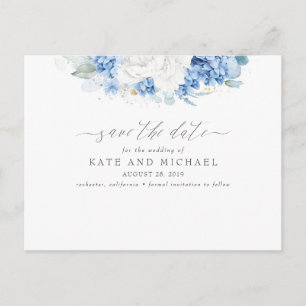 Dusty Blue and White Floral Sla de datum op Briefkaart