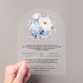 Dusty Blue and White Floral Wedding Acryl Uitnodigingen (Insitu (Draagbaar))