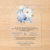 Dusty Blue and White Floral Wedding Acryl Uitnodigingen (Voorkant)