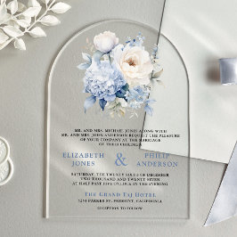 Dusty Blue and White Floral Wedding Acryl Uitnodigingen