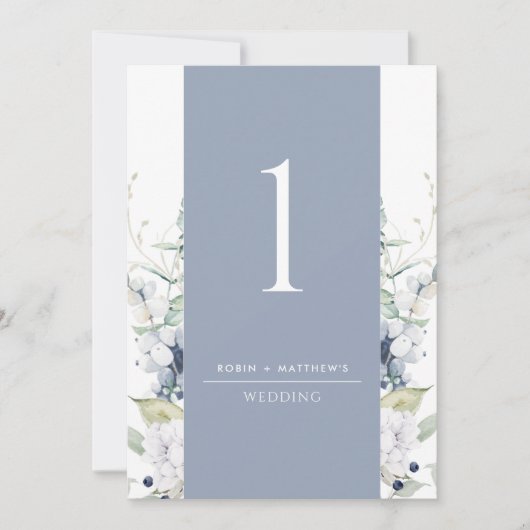 Dusty Blue and White Floral Wedding Table Number (Voorkant)