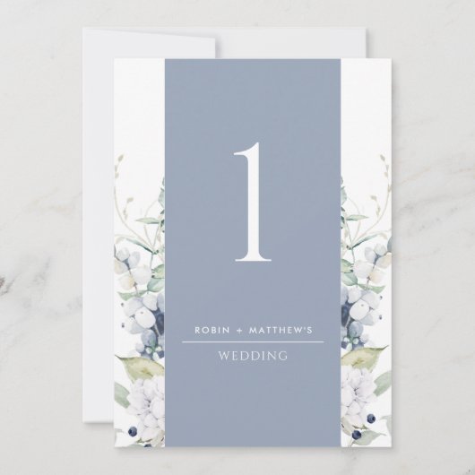 Dusty Blue and White Floral Wedding Table Number (Achterkant)