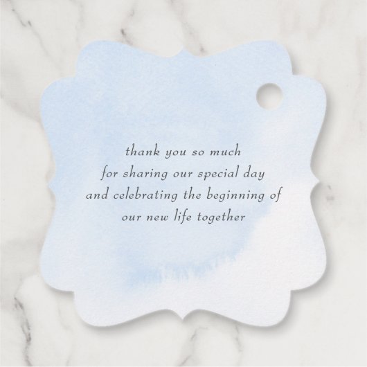 Dusty Blue and White Flowers Bruiloft Dank u Bedankjes Labels (Achterkant)