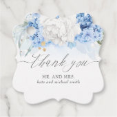 Dusty Blue and White Flowers Bruiloft Dank u Bedankjes Labels (Voorkant)