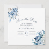 Dusty Blue and White Flowers Bruiloft Save the Dat Date (Voorkant)