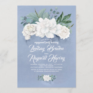 Dusty Blue and White Flowers verlovingsfeest Kaart