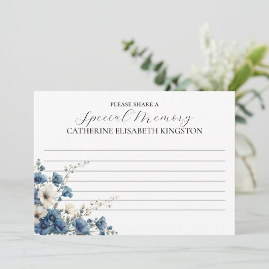 Dusty Blue and White Funeral Memorial Memory Kaart (Staand voorkant)