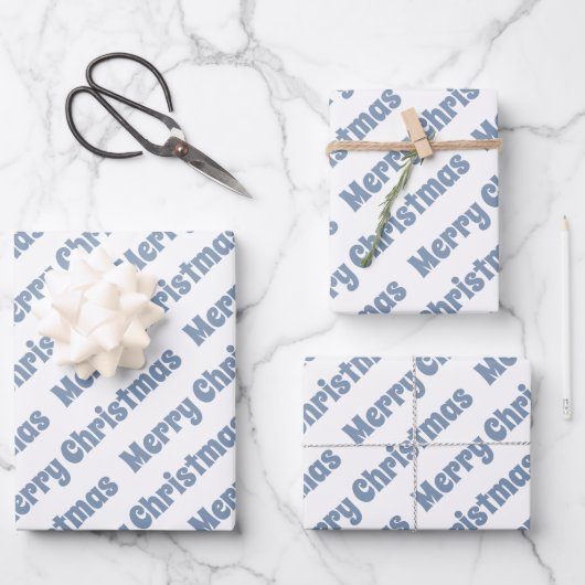 Dusty blue and white Merry Christmas holiday Inpakpapier Vel (Voorkant)