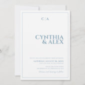 Dusty Blue and White Minimalist Wedding Invitation Kaart (Voorkant)