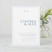 Dusty Blue and White Minimalist Wedding Invitation Kaart (Staand voorkant)