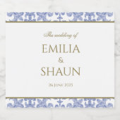 Dusty Blue and White Patterned -style Sparkling Wijnetiket (Enkel label)