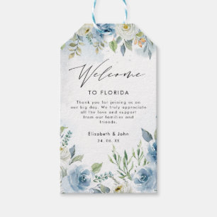 Dusty Blue and White Waterverf Floral welkomsttas Cadeaulabel