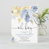 Dusty blue and yellow floral boy baby shower kaart (Staand voorkant)
