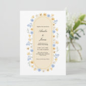 Dusty Blue and Yellow Wildflower Garden Wedding Kaart (Staand voorkant)