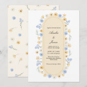 Dusty Blue and Yellow Wildflower Garden Wedding Kaart (Voorkant / Achterkant)