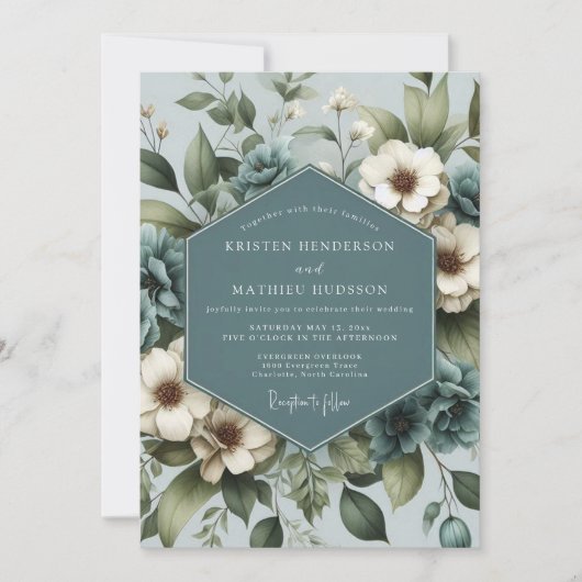 Dusty Blue Anemone Bloom Wedding Kaart (Voorkant)