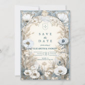 Dusty Blue Anemone Wedding Save The Date (Voorkant)