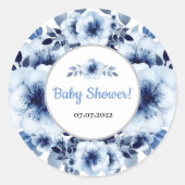 Dusty Blue Anemones Flower Baby shower Ronde Sticker (Voorkant)