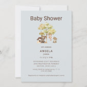 Dusty Blue Animals Boy Baby shower Invitation Kaart (Voorkant)
