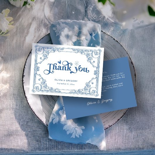  Dusty Blue Antiek Lijst bruiloft Bedankkaart