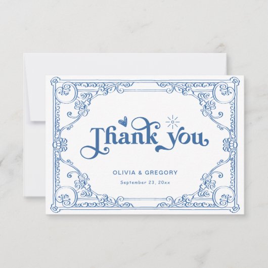  Dusty Blue Antiek Lijst bruiloft Bedankkaart (Voorkant)