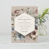 Dusty Blue Antique Floral Wedding Kaart (Staand voorkant)