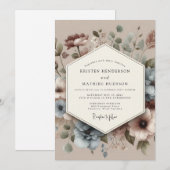 Dusty Blue Antique Floral Wedding Kaart (Voorkant / Achterkant)