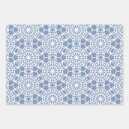 Dusty Blue Arabesque Geometric Pattern Inpakpapier Vel (Voorkant 2)