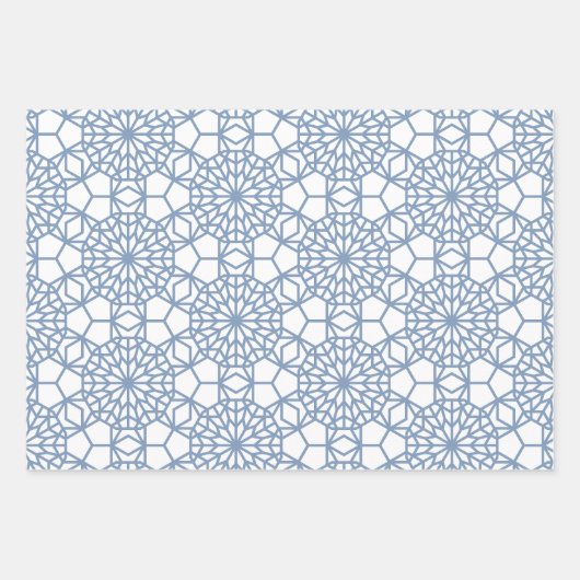Dusty Blue Arabesque Geometric Pattern Inpakpapier Vel (Voorkant)