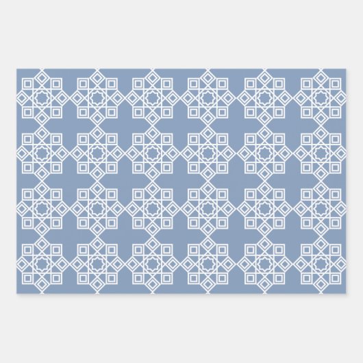 Dusty Blue Arabesque Geometric Pattern Inpakpapier Vel (Voorkant 2)