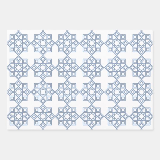 Dusty Blue Arabesque Geometric Pattern Inpakpapier Vel (Voorkant)