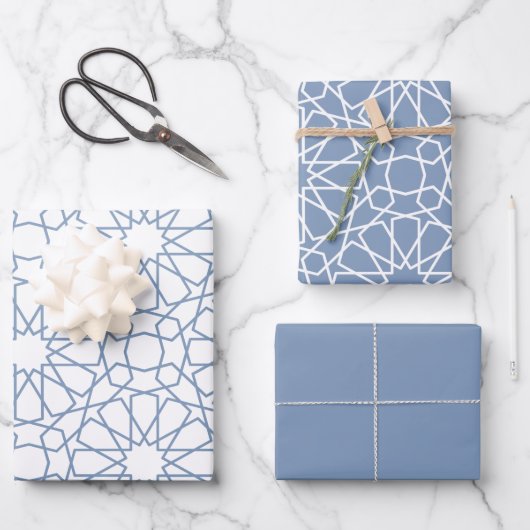 Dusty Blue Arabesque Pattern Gift Wrapping Paper (Voorkant)