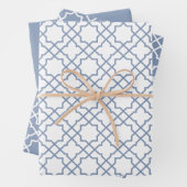 Dusty Blue Arabesque Pattern Gift Wrapping Paper (In situ)