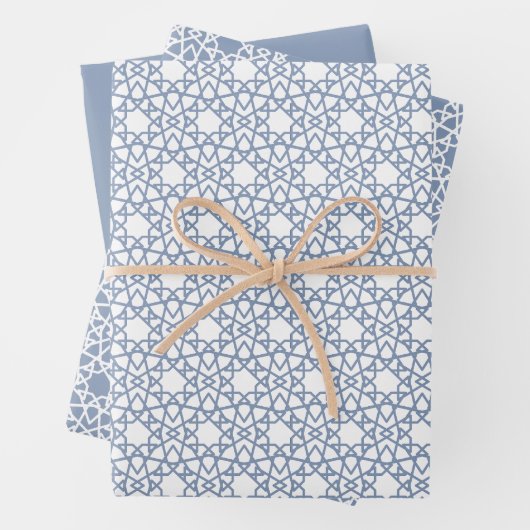 Dusty Blue Arabesque Pattern-ontwerp Inpakpapier Vel (In situ)