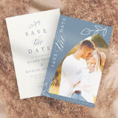 Dusty Blue Arch Boho Minimal Leaf Photo Save The Date