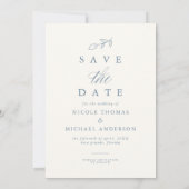 Dusty Blue Arch Boho Minimal Leaf Photo Save The Date (Achterkant)