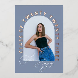 Dusty Blue Arch Foto Afstuderen Folie Uitnodiging