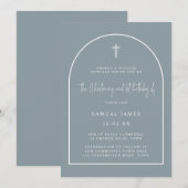 Dusty Blue Arch Minimalist Baptism & 1st Birthday Kaart (Voorkant / Achterkant)