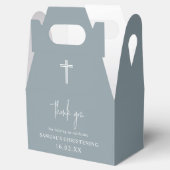 Dusty Blue Arch Minimalist Christening Gable Bedankdoosjes (Geopend)