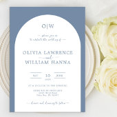 Dusty Blue Arch Monogram Huwelijksuitnodiging Kaart