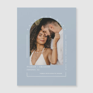 Dusty Blue Arch Photo Save Our Date Magnetic Kaart