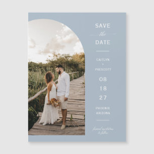 Dusty Blue Arch Photo Save the Date Magnetic Kaart