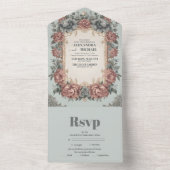  Dusty Blue Art Nieuwe Victoriaans bruiloft All In One Uitnodiging (Binnen)