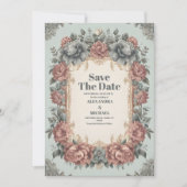Dusty Blue Art Nieuwe Victoriaans bruiloft Save The Date (Voorkant)
