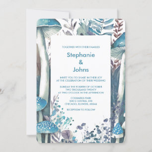 Dusty Blue Art Woodland Mushroom Elegant Huwelijk Kaart