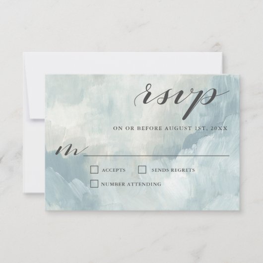 Dusty Blue Artistic Modern Abstract Bruiloft RSVP Kaartje (Voorkant)