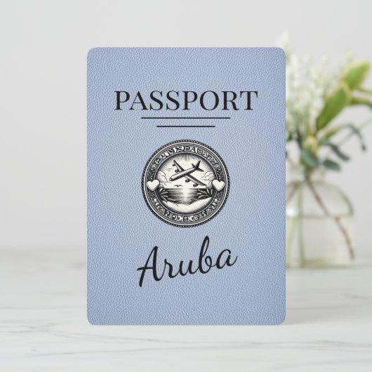 Dusty Blue Aruba Passport Bewaar de datum Save The Date (Staand voorkant)