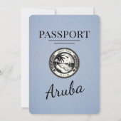 Dusty Blue Aruba Passport Wedding Invitation Kaart (Achterkant)