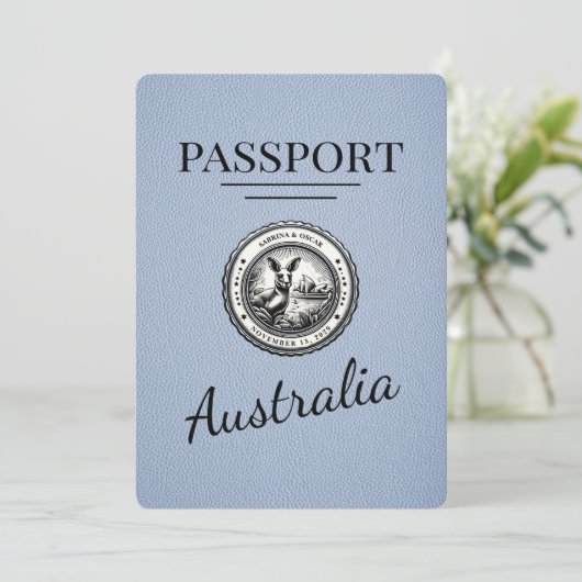 Dusty Blue Australia Passport Bewaar de datum Save The Date (Staand voorkant)