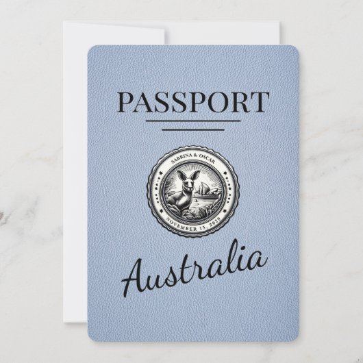 Dusty Blue Australia Passport Bewaar de datum Save The Date (Voorkant)